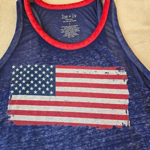 Zoe and Liv Tank Womens Large Red White Blue Thin Patriotic American Flag Summer - Picture 3 of 9